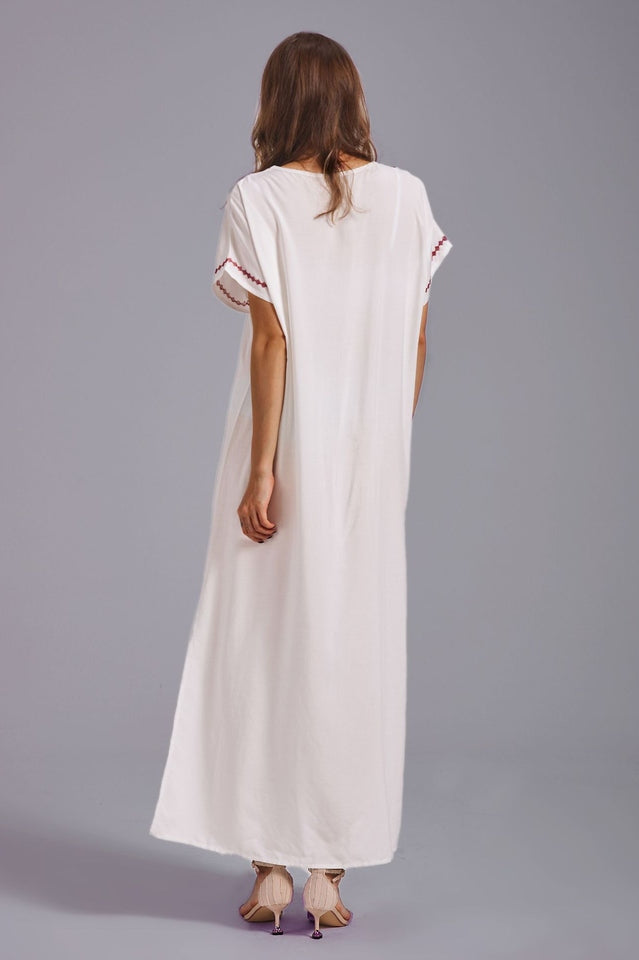Embroidered V-Neck Short-Sleeve Kaftan Maxi Dress 25