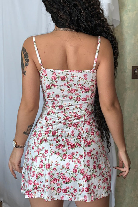 Fitted Mini Spaghetti Strap Floral Dress