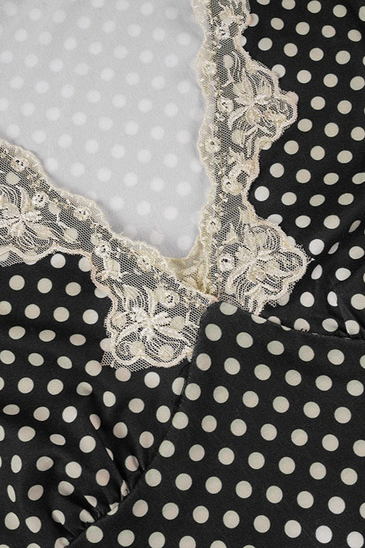 Sweet Polka Dot Lace V-Neck Crop Top - Fashionpara