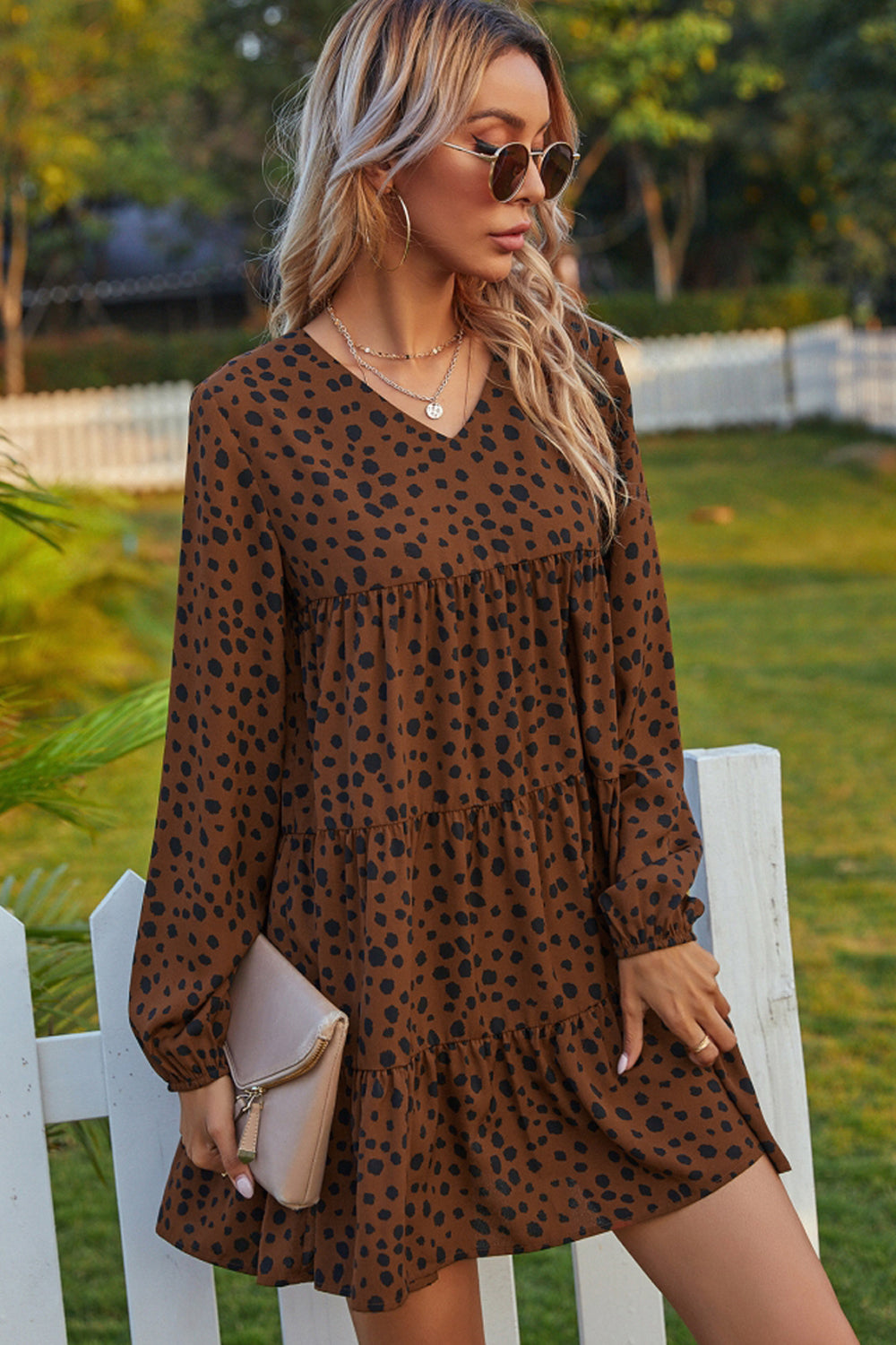 V-neck Polka Dot Cake Dress - Fashionpara