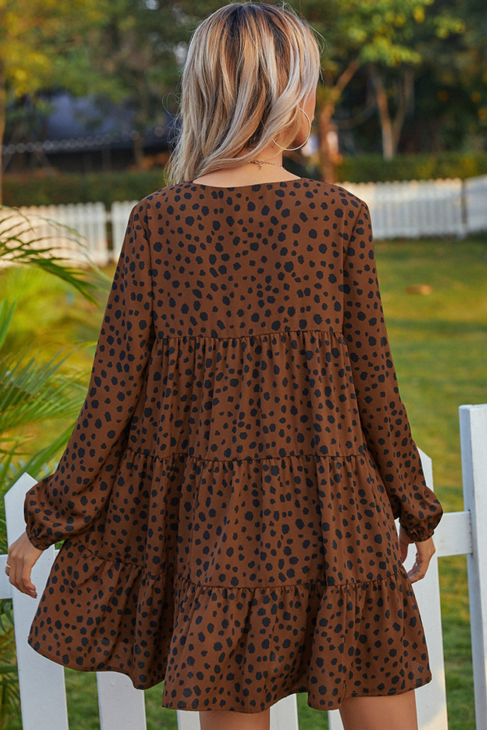 V-neck Polka Dot Cake Dress - Fashionpara