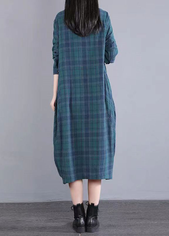 Plaid Check Print Stand Collar Button Down Shirt Midi Dress - View 2