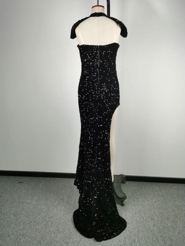 Sequined Tube Top Banquet Dress Hip-Wrapped Evening Dress - Fashionpara