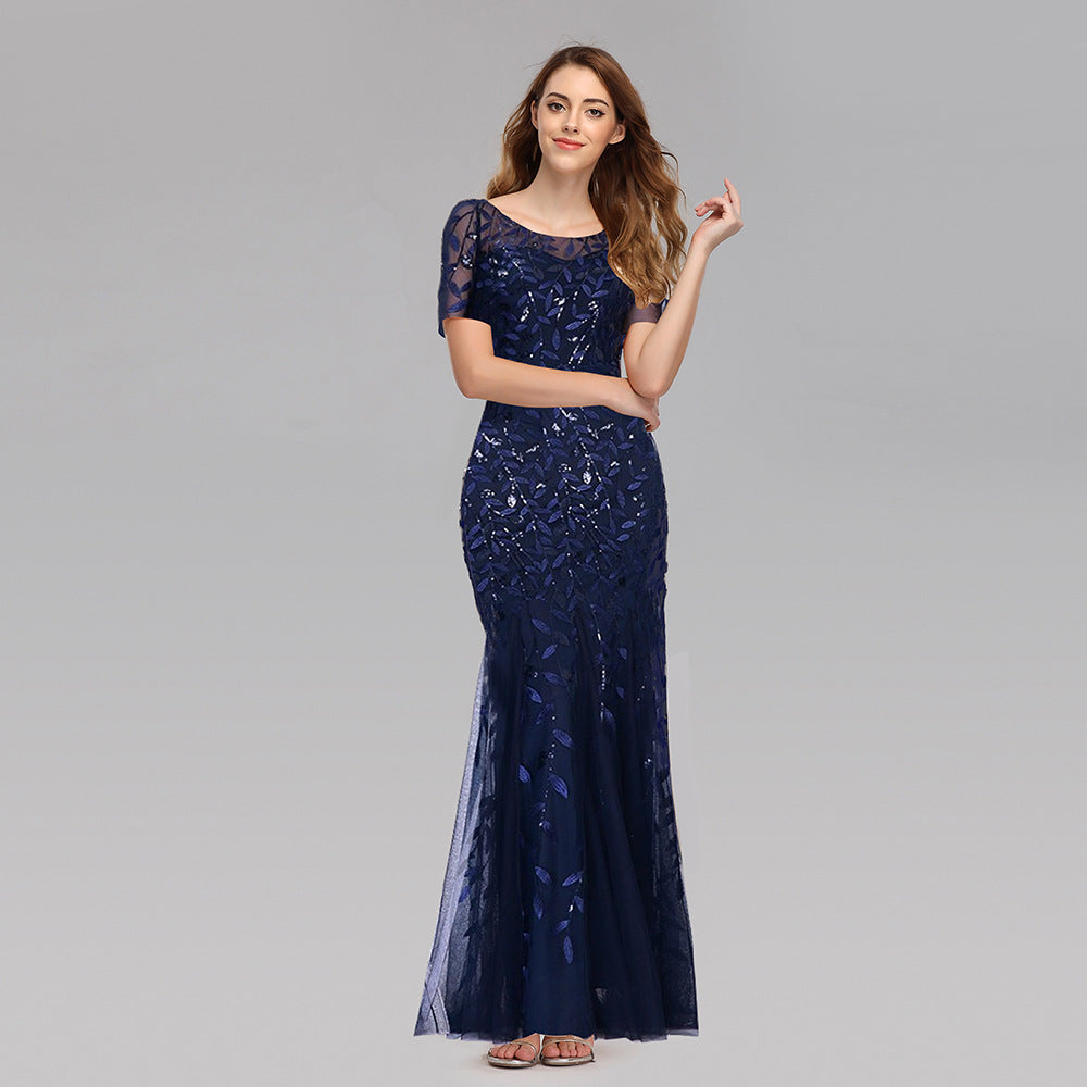 Sequin Round Neck Short Sleeve Mermaid Maxi Gown - View 9