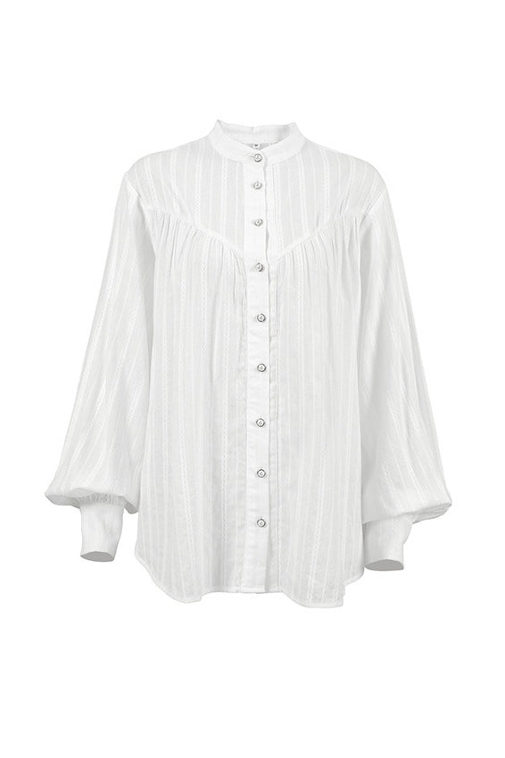 Textured Stand Collar Button Blouse
