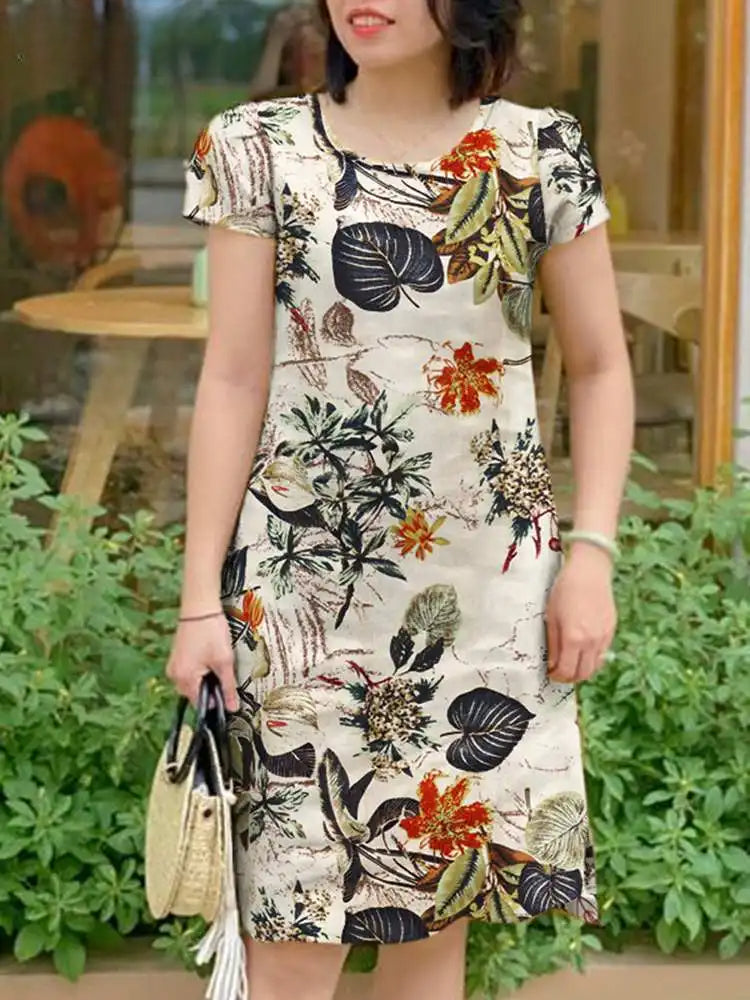 Vintage Short Sleeve Floral Holiday Floral Dress