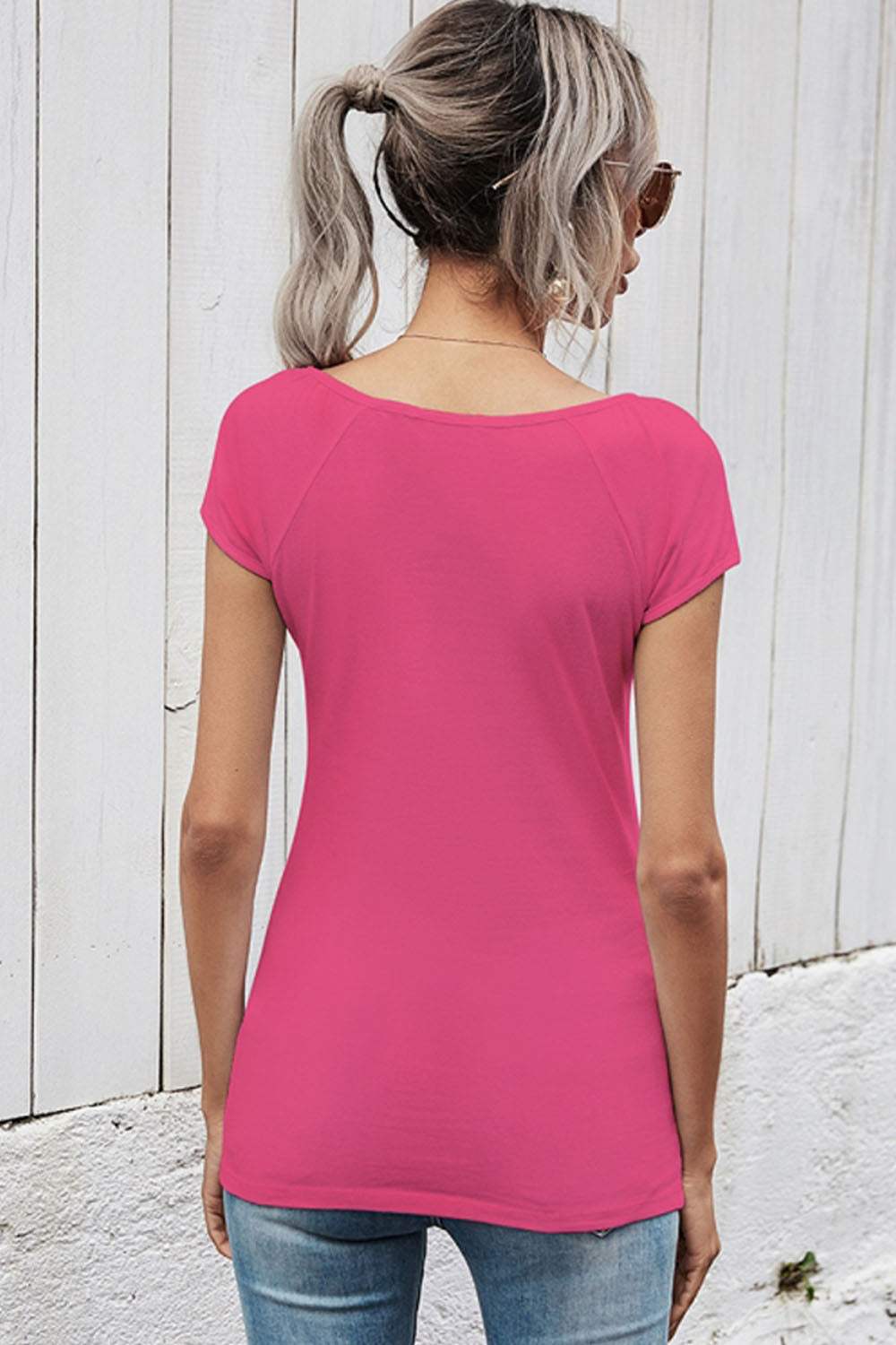 Hollow Stitching Solid Color Shirt