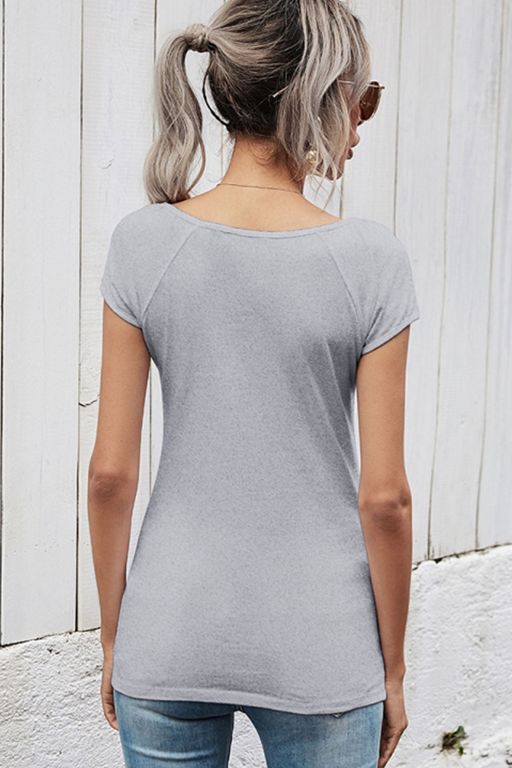 Hollow Stitching Solid Color Shirt