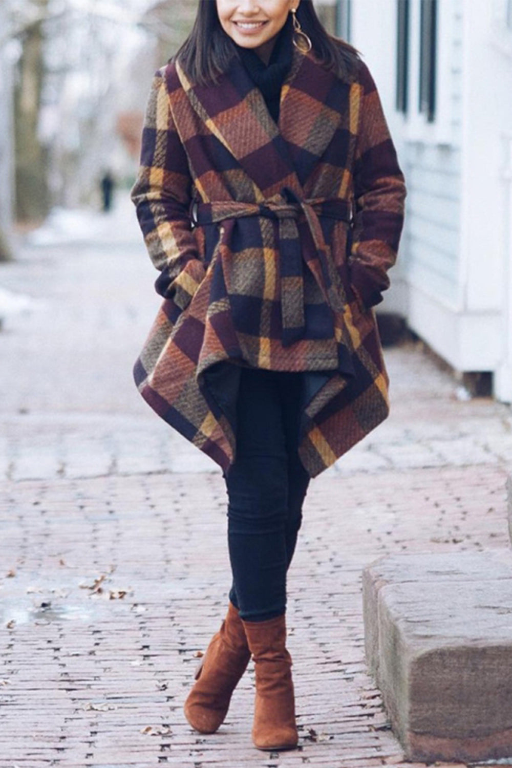 Elegant RadyRin Tweed Plaid Coat for Timeless Style