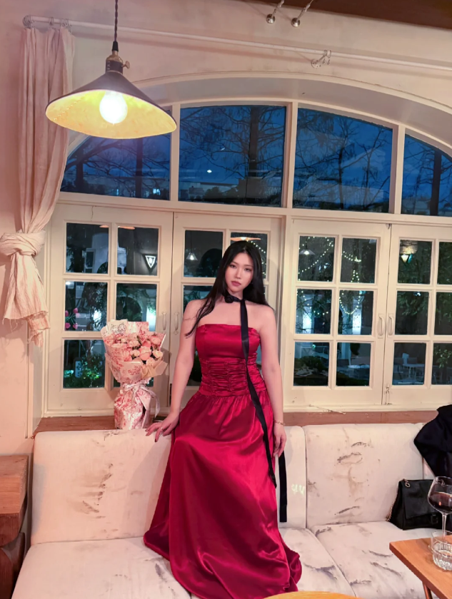 Vintage Burgundy A-line Strapless Satin Long Prom Dress Evening Dress P4129