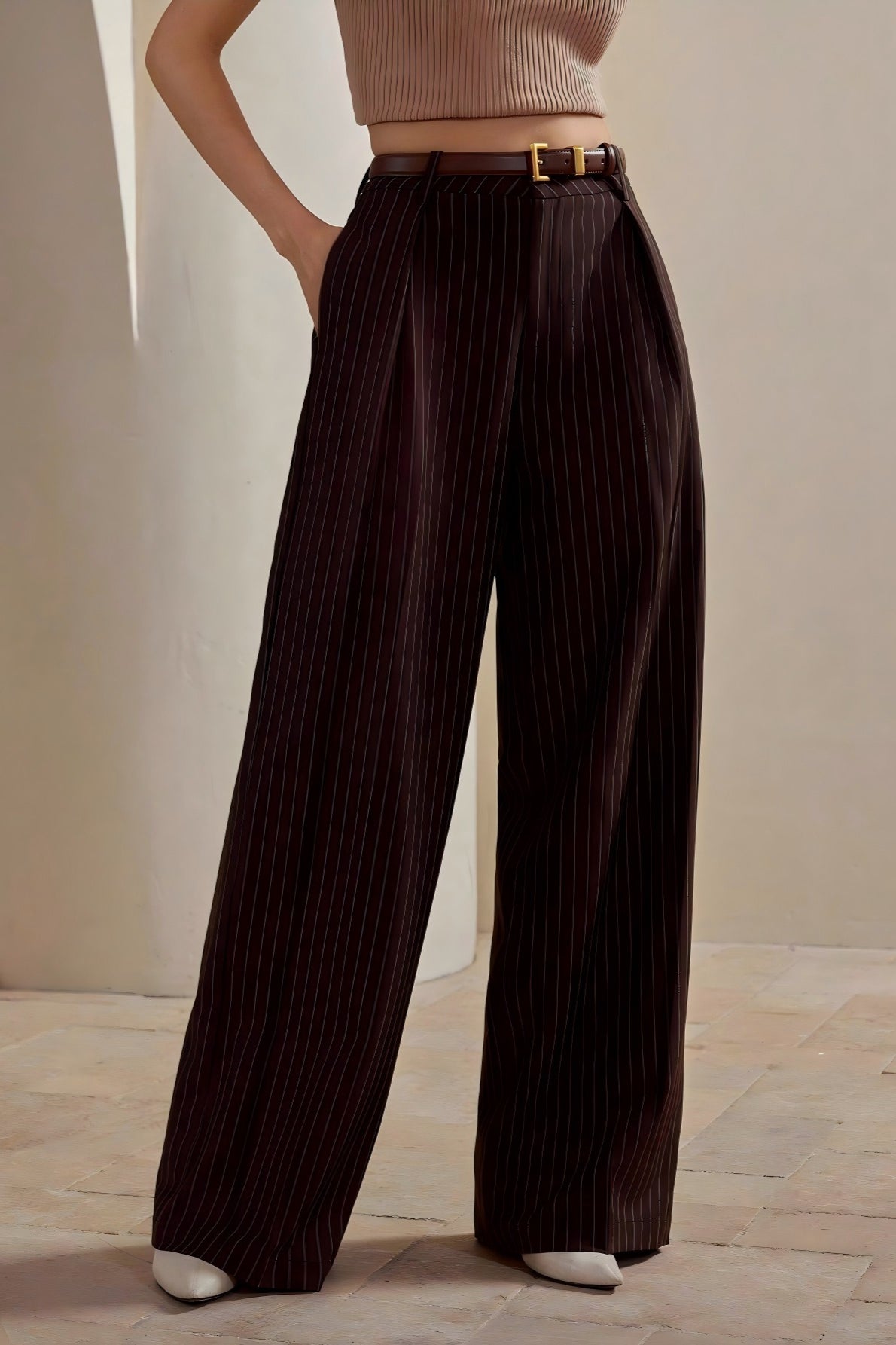 Elegant Stripe Wide Leg Pants