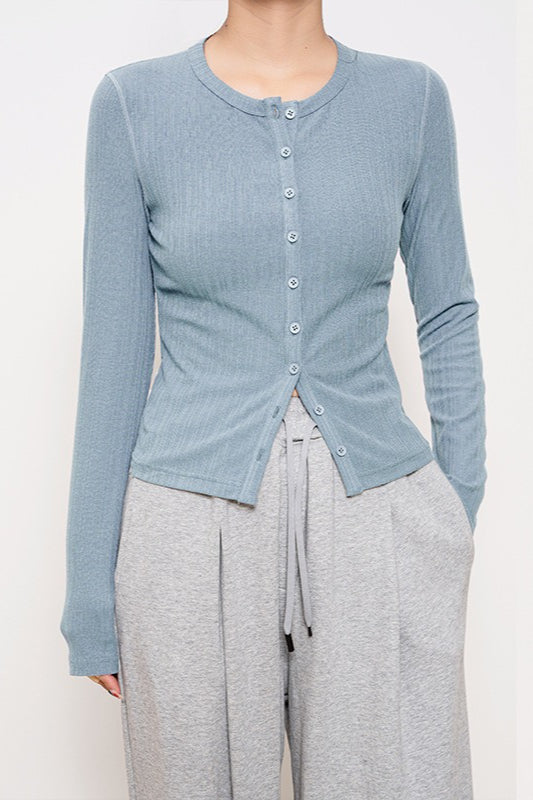 Lightweight Ribbed Slim-Fit Button Cardigan for Effortless Style
