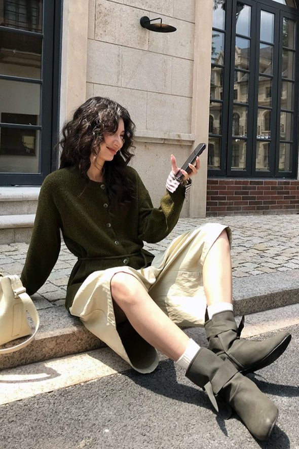 Color-Block Belted Knit Cardigan for Effortless Style