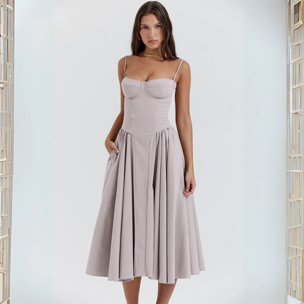 Strapless Corset Bustier Fit and Flare Midi Dress 12