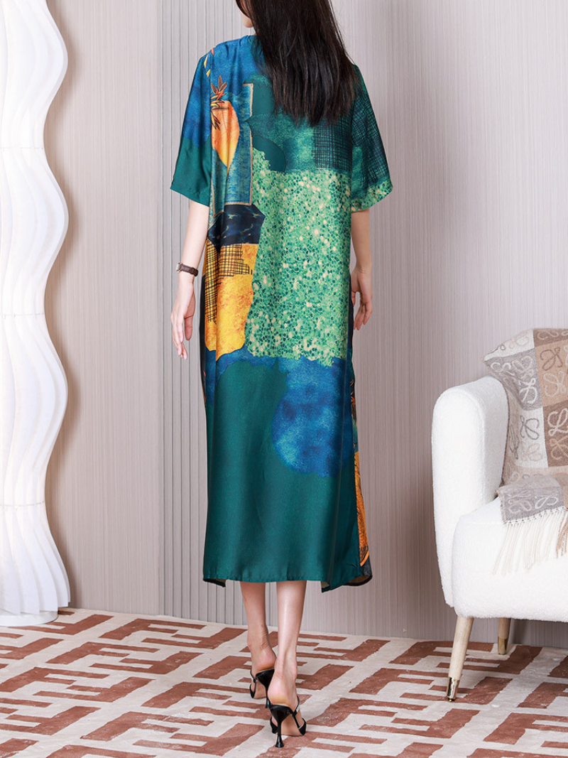 Abstract-Print Keyhole-Neck Cocoon Midi Dress 4