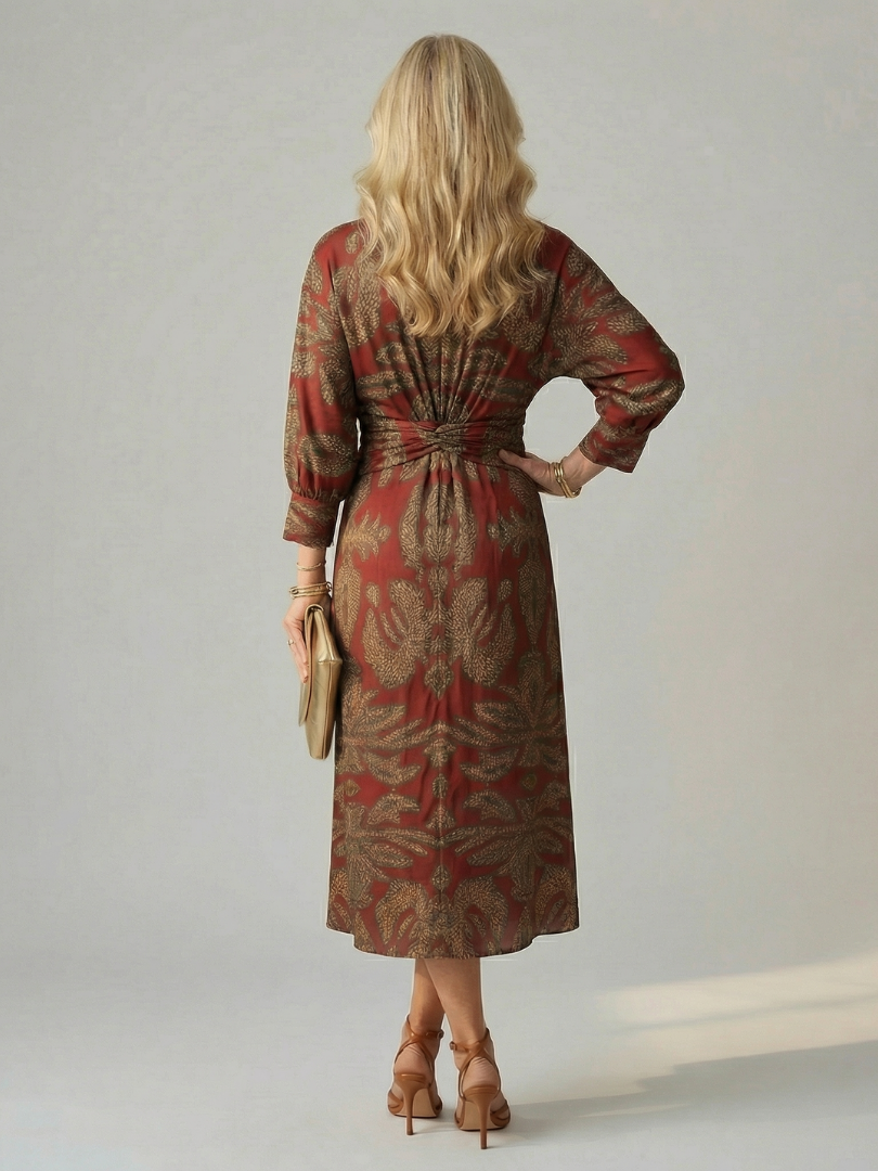 V-Neck Twist Front Long Sleeve Midi Dress 12