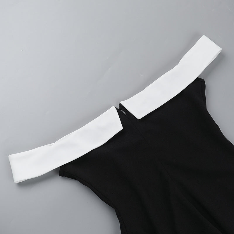 Off-Shoulder Sweetheart Contrast Trim Flared Mini Dress 12