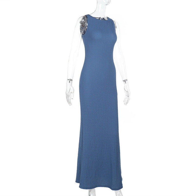 Textured Round-Neck Sleeveless Bodycon Maxi Dress 12
