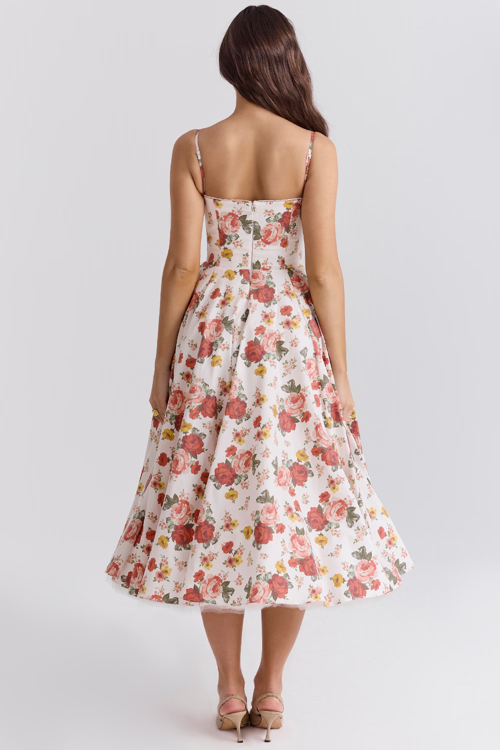 Spaghetti Strap Sweetheart Lace Trim Corset A-Line Midi Dress - View 15