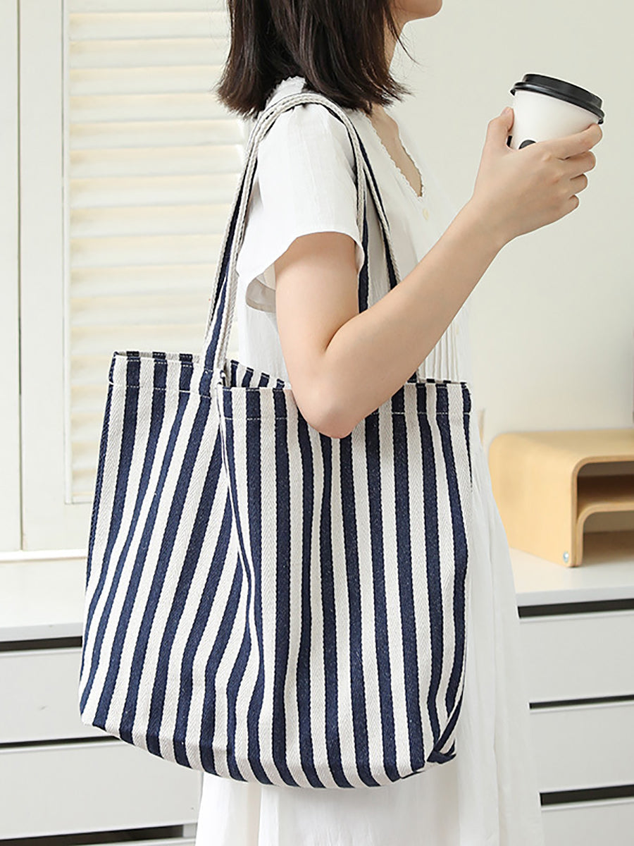 Casual Stripe Shoulder Canvas Bag