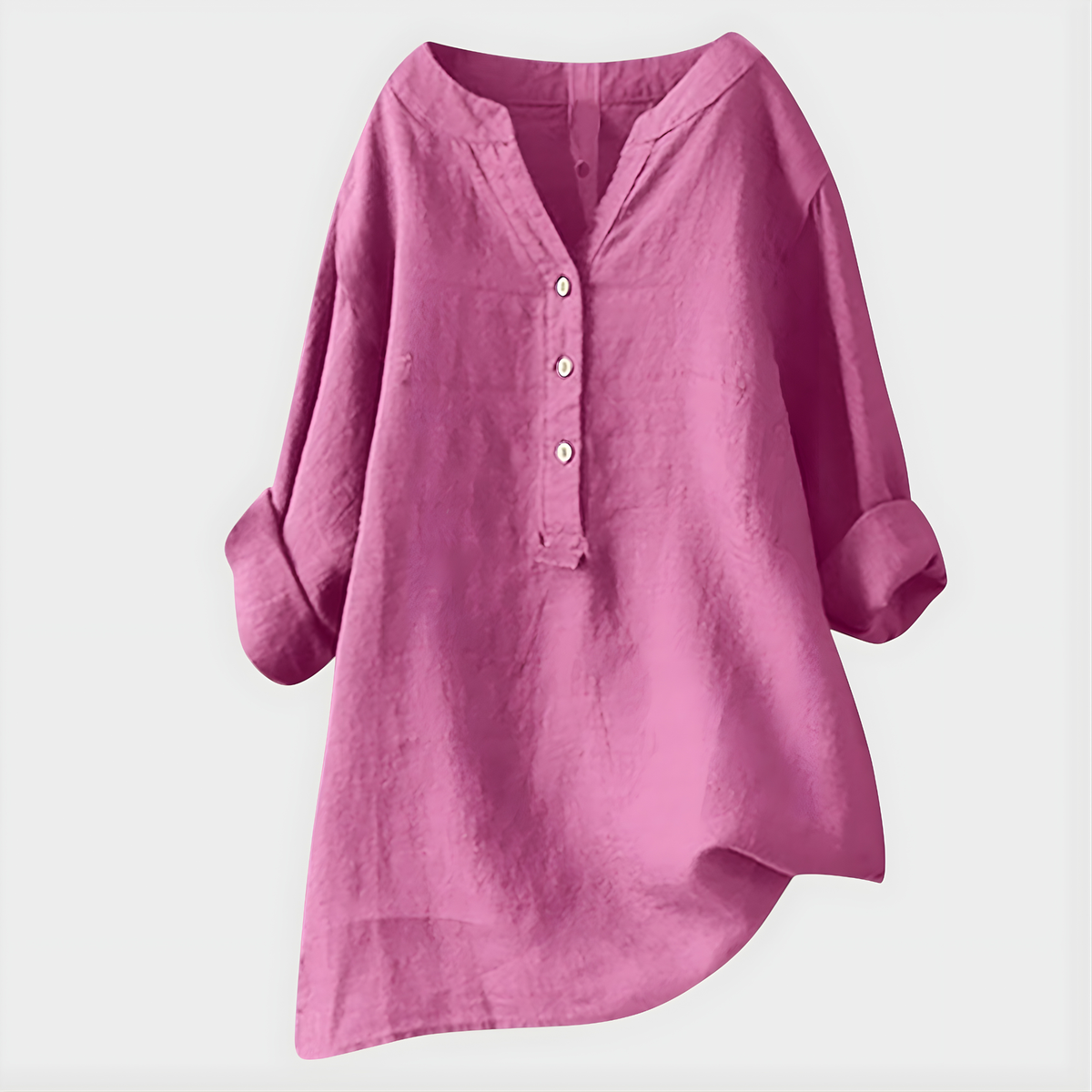 Notch Neck Button Front Long Sleeve Linen Blouse 14