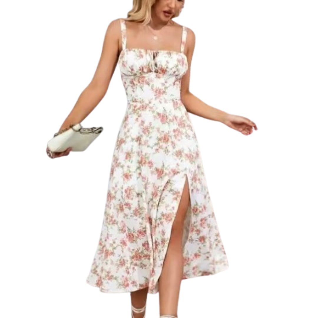 Strappy Tie Front Corset High Split Midi Dress 12