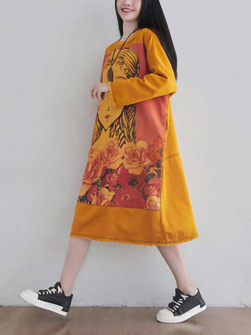Give Me a Memory Round Neck Cartoon Sweater Midi Dress - Fashionpara
