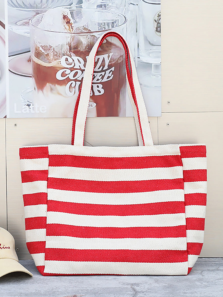 Casual Stripe Canvas Large Capacity Shoulder Bag