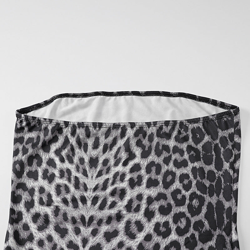 Leopard Print Strapless High-Slit Bodycon Maxi Dress 11