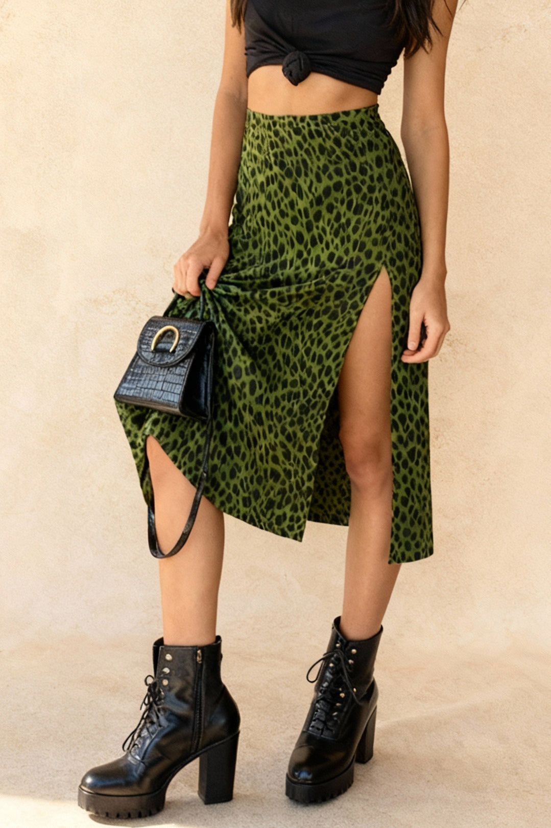 JuliaFashion-Casual Street Wear Elastic Split Midi Skirt