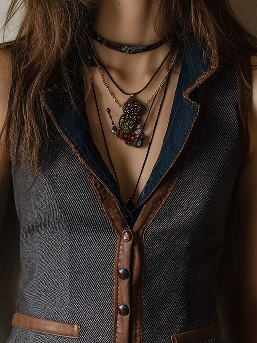 Retro Noise Contrast Slim Vest - Fashionpara