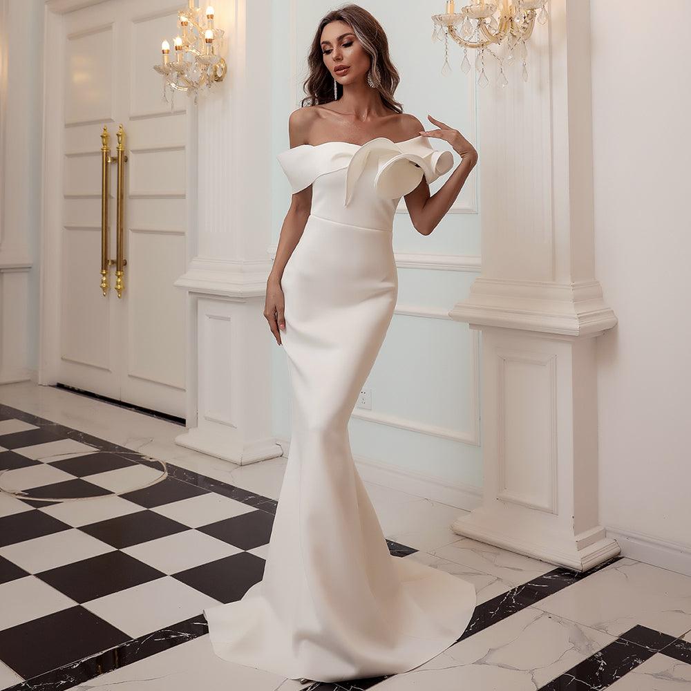 Ruffled Single Shoulder Evening Dress - Fashionpara