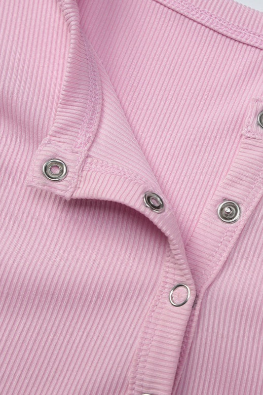 Henley Neck Solid Button Blouse