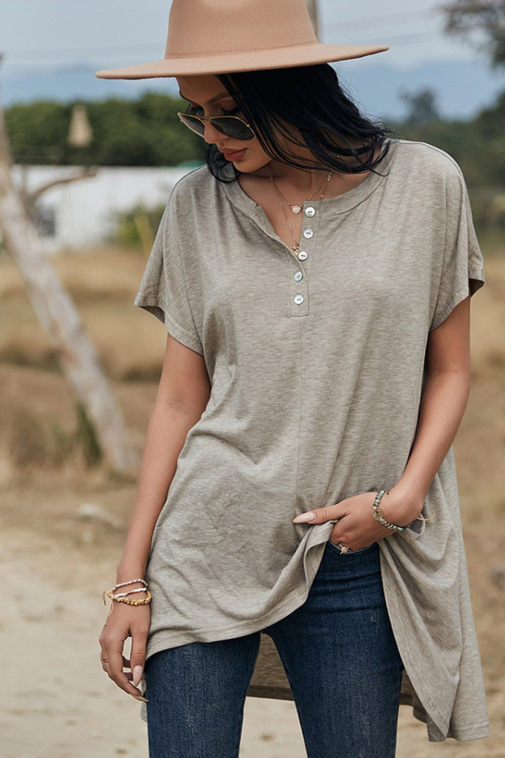 Irregular Long Solid Color Shirt