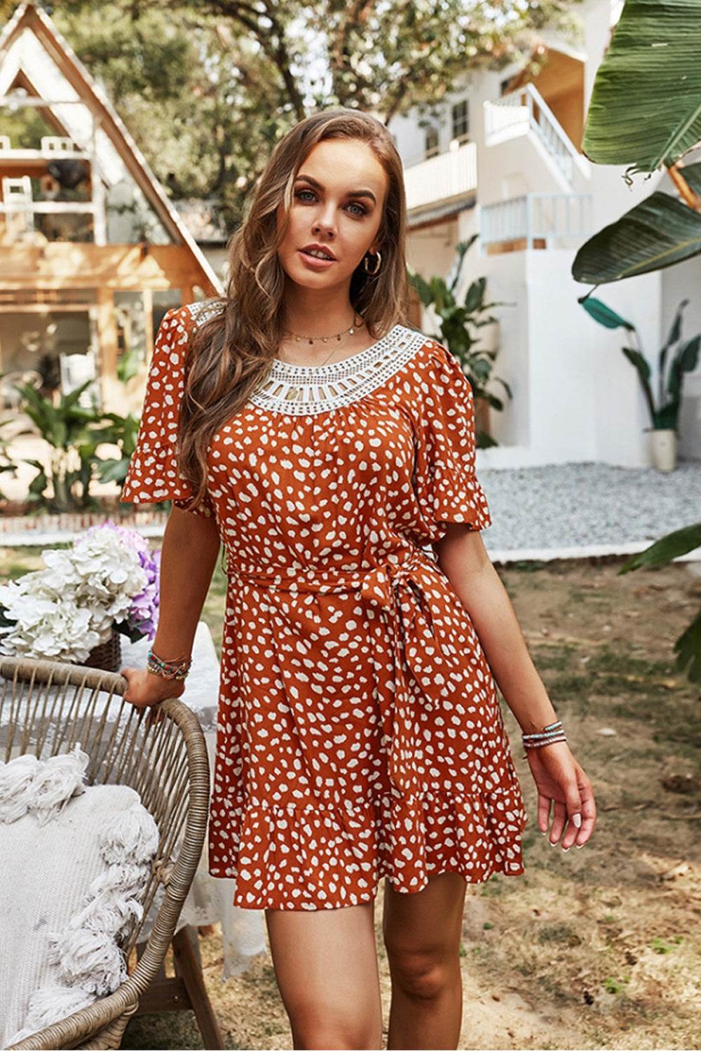 Leopard Print Short-Sleeved A-Line Dress - Fashionpara