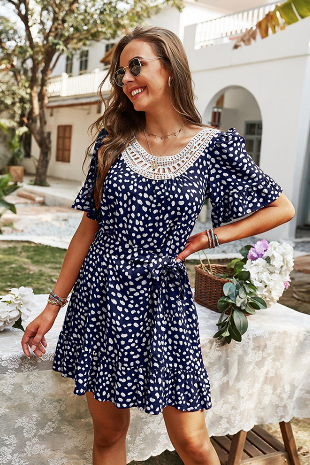 Leopard Print Short-Sleeved A-Line Dress - Fashionpara