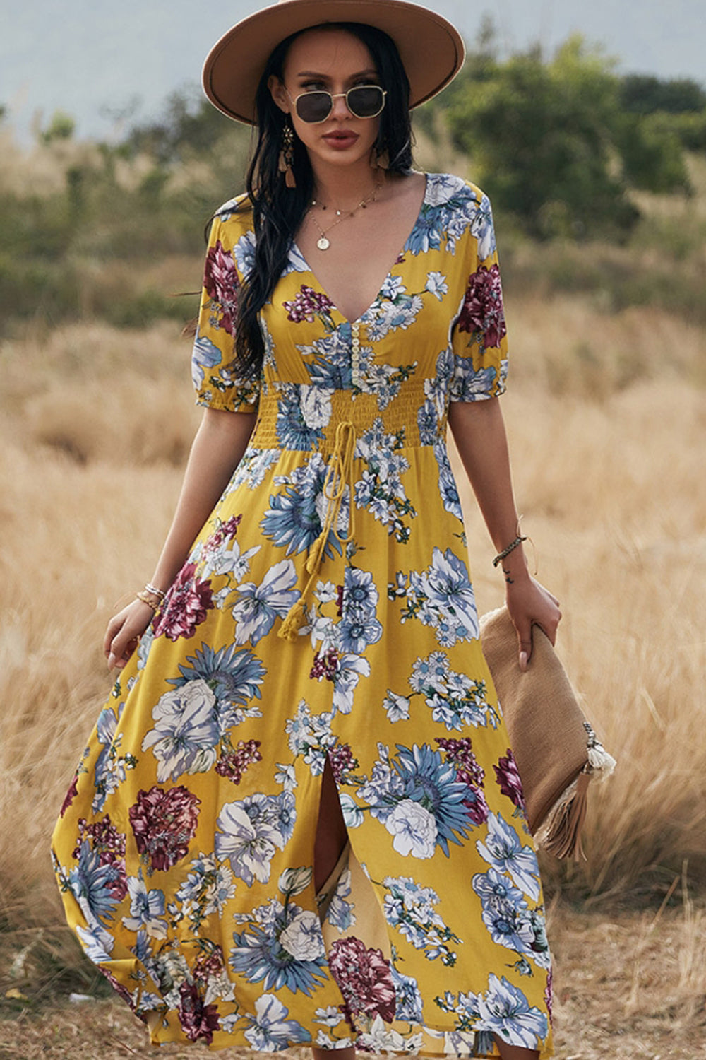 Half Sleeve Slim Print Dress