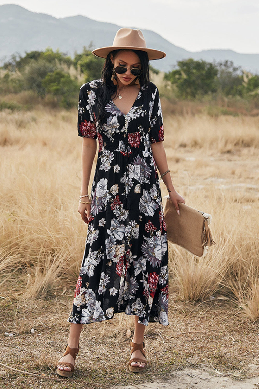 Half Sleeve Slim Print Dress