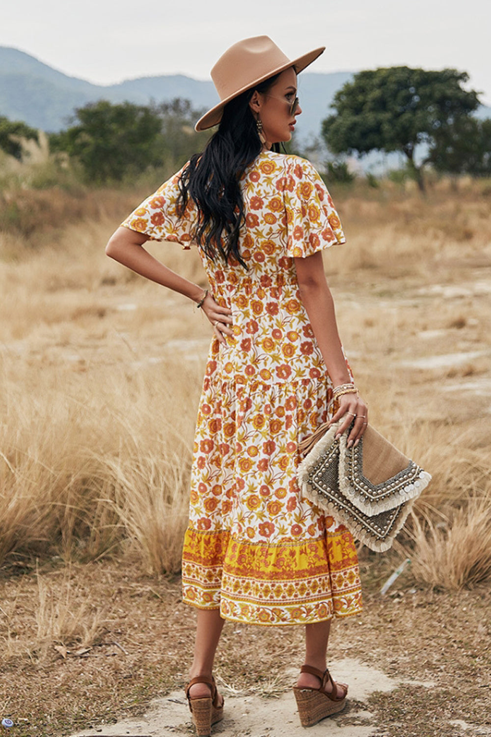 Slit Printed Big Swing Dress - Fashionpara