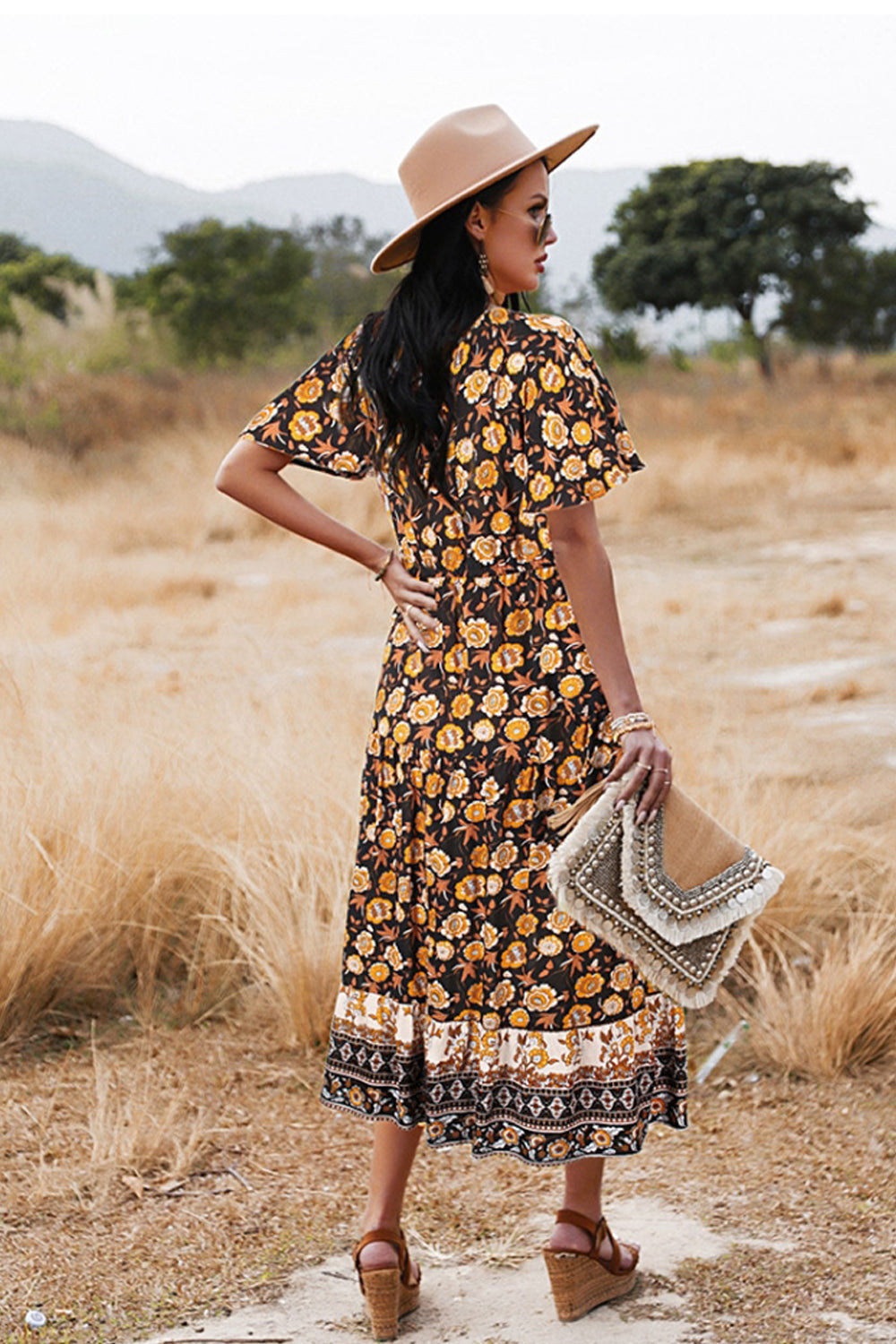 Slit Printed Big Swing Dress - Fashionpara