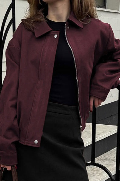 Slim Fit Burgundy Suede Jacket