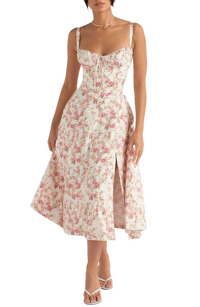 Floral Spaghetti Strap Ruched Fit and Flare Midi Dress 27