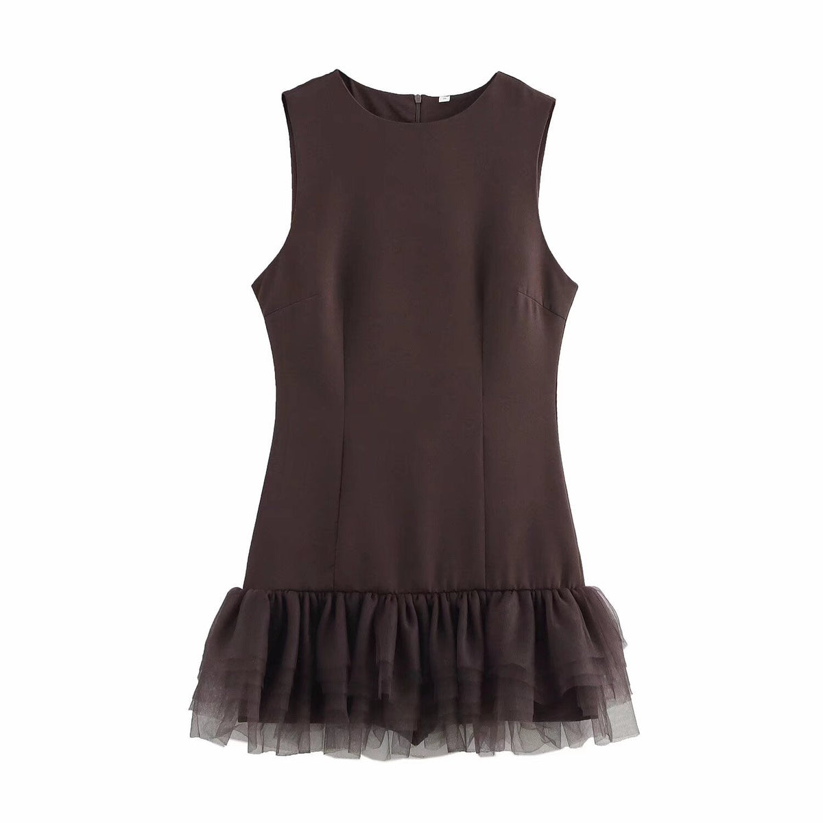 Sleeveless Round Neck Tiered Tulle Ruffle Hem Mini Dress