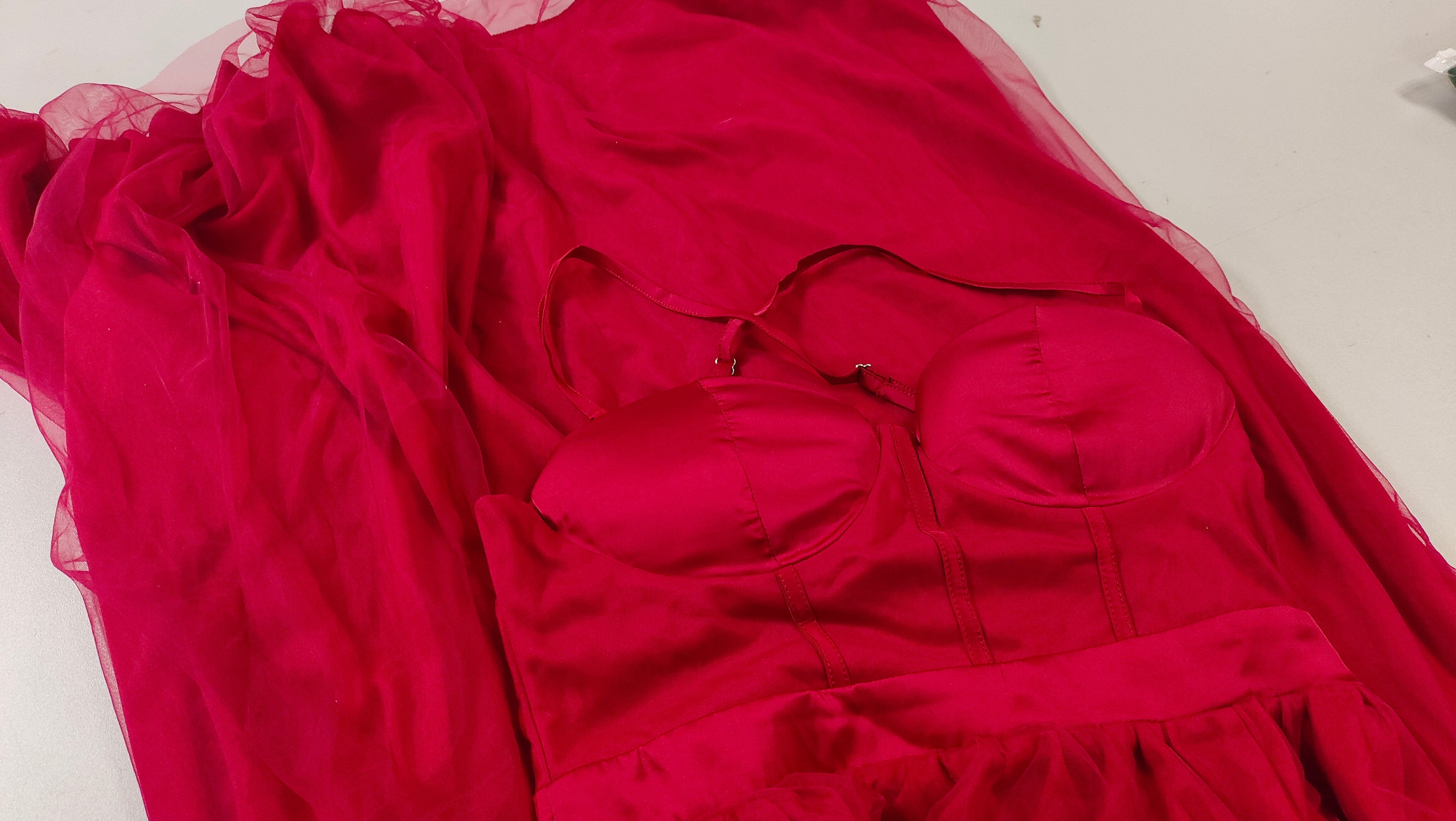 Solid Color Sling Dress Evening Dress Mesh Large Dress - Fashionpara