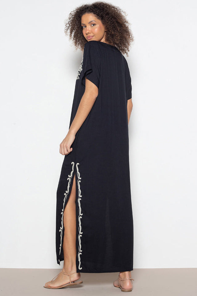 Embroidered V-Neck Short-Sleeve Kaftan Maxi Dress 7
