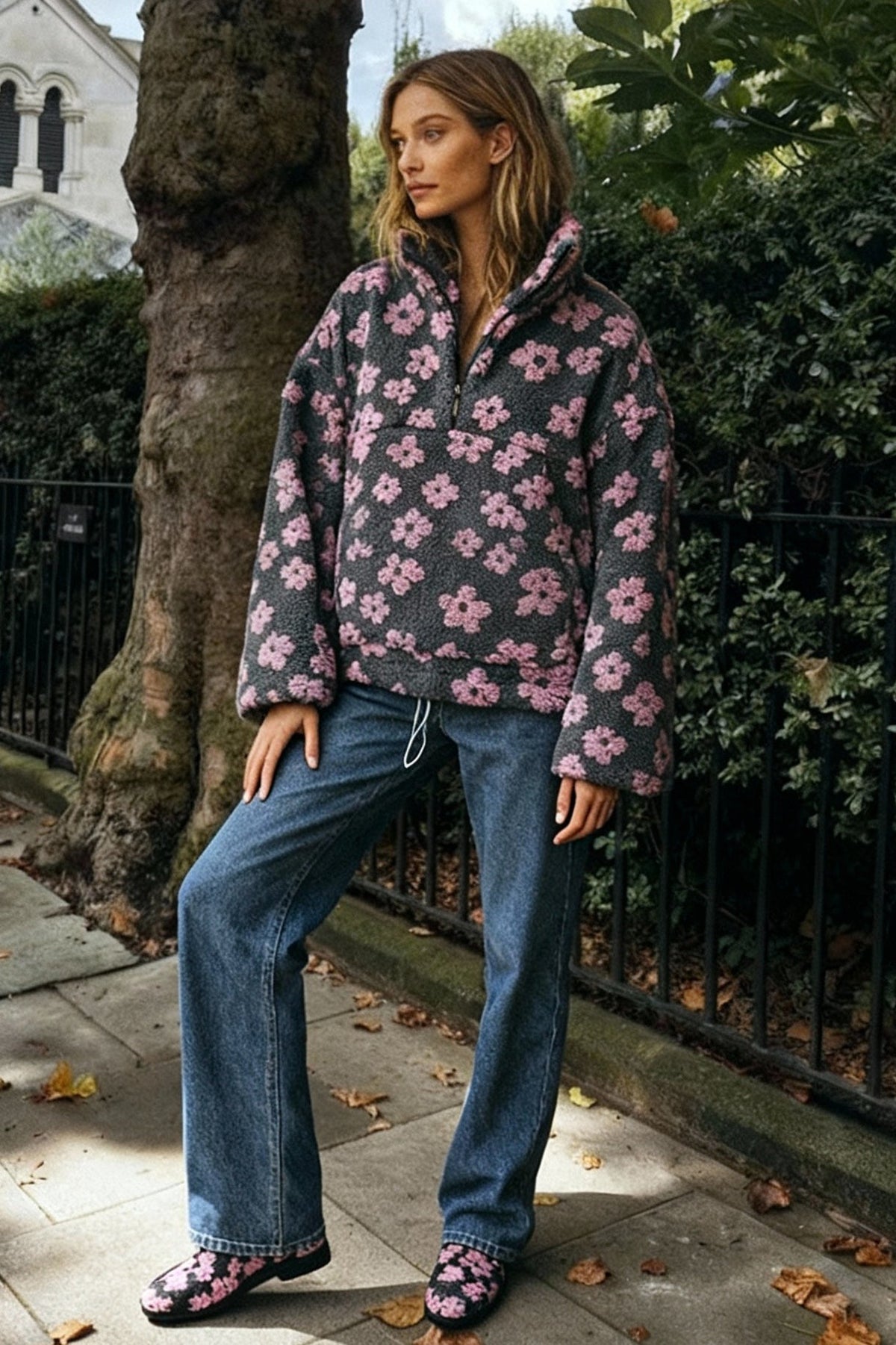 Floral Fleece Warm Fuzzy Sweatshirt