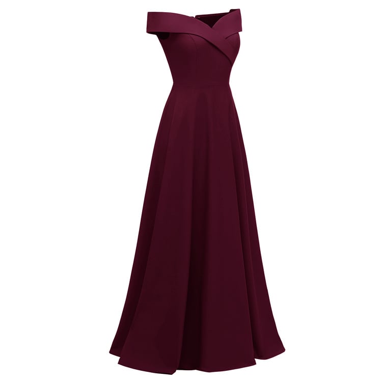 Off Shoulder Box Pleat Fitted Waist A-Line Maxi Formal Gown - View 4