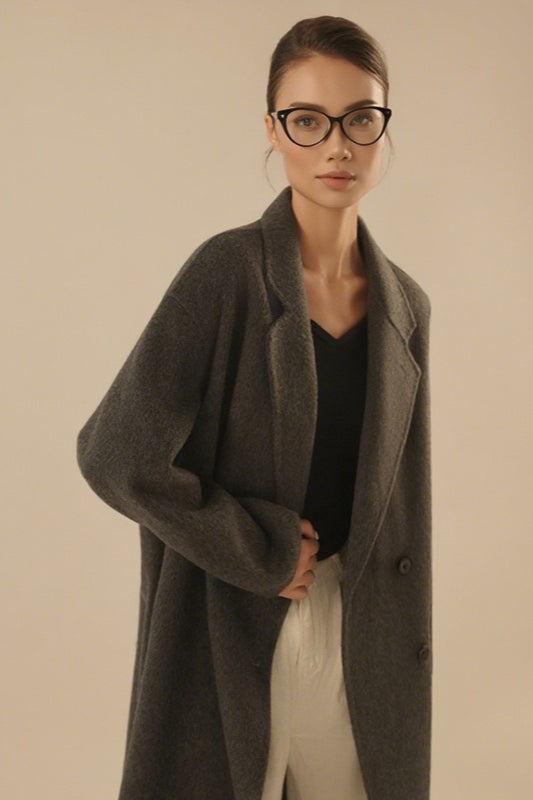 Korean Wool Mid-Length Slouchy Overcoat for Effortless Style