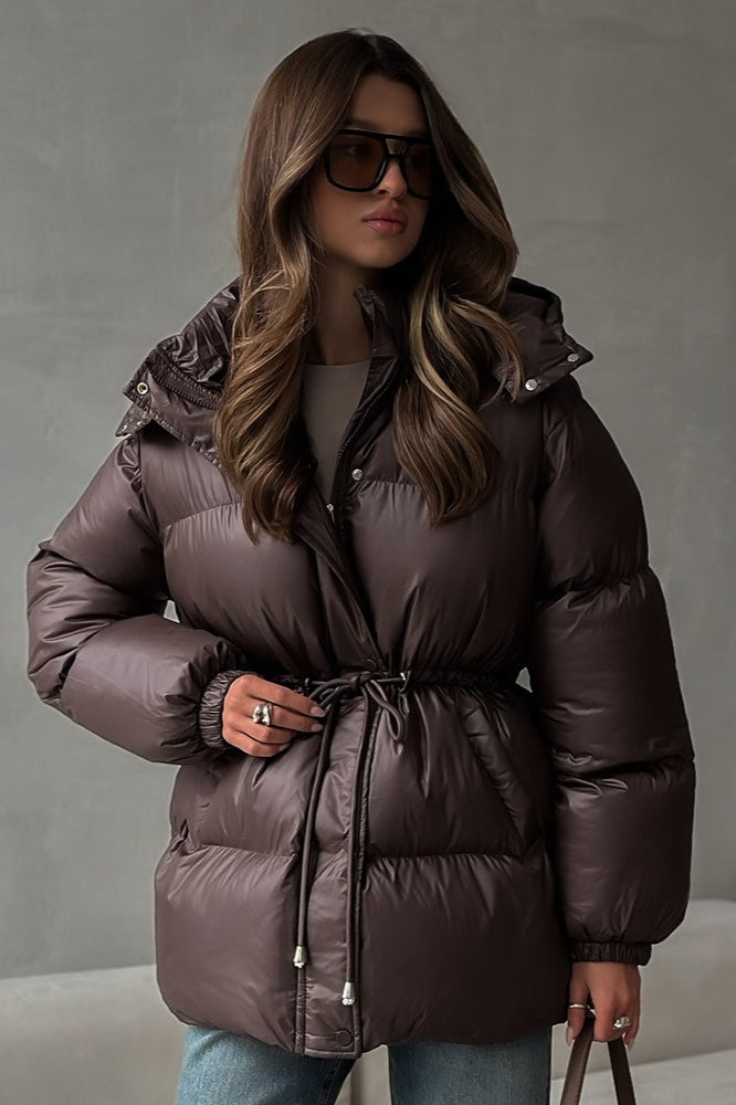 Drawstring Hooded Puffer Coat - Fashionpara
