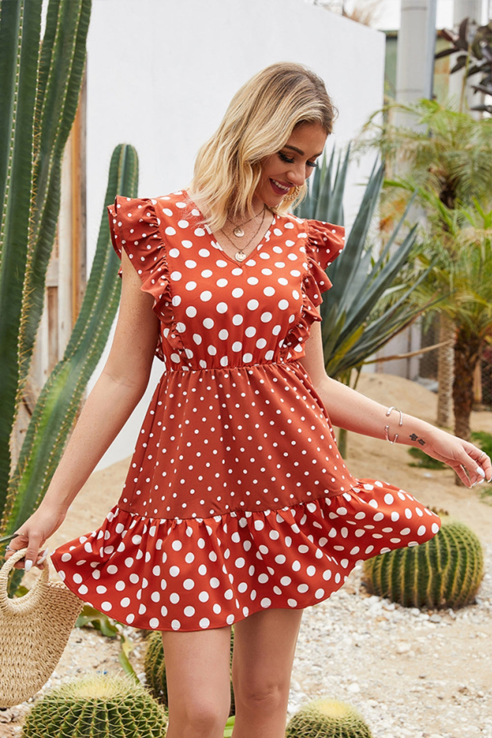 Polka Dot Stitching Ruffle Dress - Fashionpara
